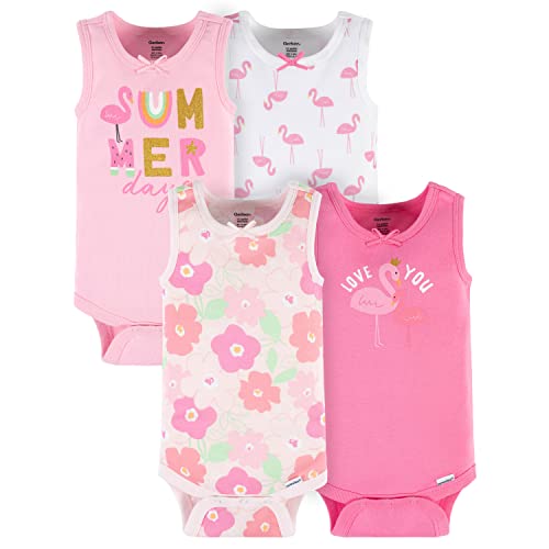 Baby Girls' 4-Pack Sleeveless Onesies Bodysuit, Pink Summer Days, 3-6 Months