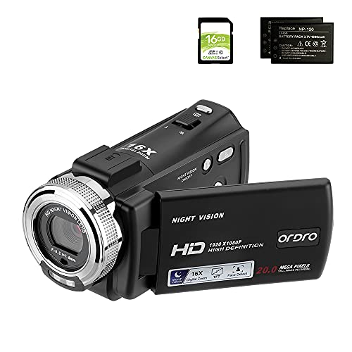 Camcorders HDV-V12 HD 1080P Video Camera Recorder Infrared Night Vision Camera Camcorders with 16G SD Card and 2 Batteries