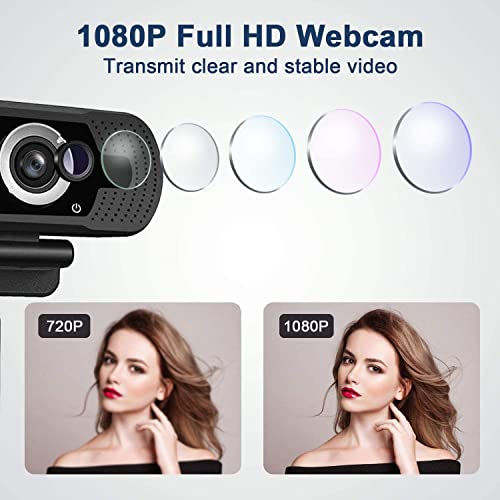 Webcam HD 1080P, Webcam with Microphone and Privacy Cover, Streaming Computer or Desktop Laptop USB Web Camera with 110 Degree Widescreen, Compatible with Zoom/Skype/Teams/Webex, PC Mac Desktop