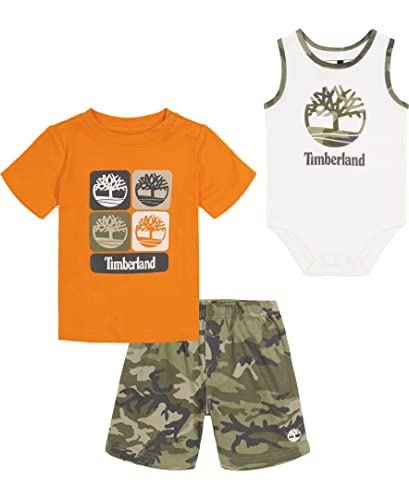baby boys 3 Pieces Tee, Bodysuits Short and Toddler Layette Set, Sun Orange, 0-3 Months US