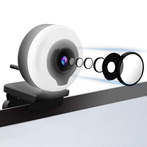 2K Webcam with Microphone and Adjustable Ring Light, USB AutoFocus Web Camera, for Streaming Online Class, Compatible with Zoom/Skype/Facetime/Teams, PC Mac Laptop Desktop