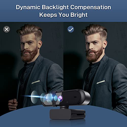 Webcam with Microphone, 0.1 Second Auto-Focus & Beauty Effect, HD USB Computer Web Camera, for OBS/Gaming/Zoom/Skype/FaceTime/Teams/Twitch