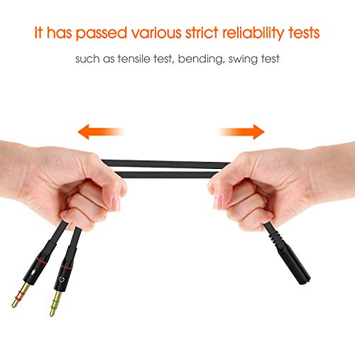 Headphone Splitter Adapter, 3.5mm Mic Cable for Computer, Headset 3.5mm Female to 2 Dual Male Microphone Audio Stereo Jack Earphones Port to Gaming Speaker PC