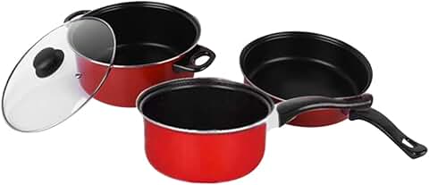 Set of three frying and soup pans for daily home cooking