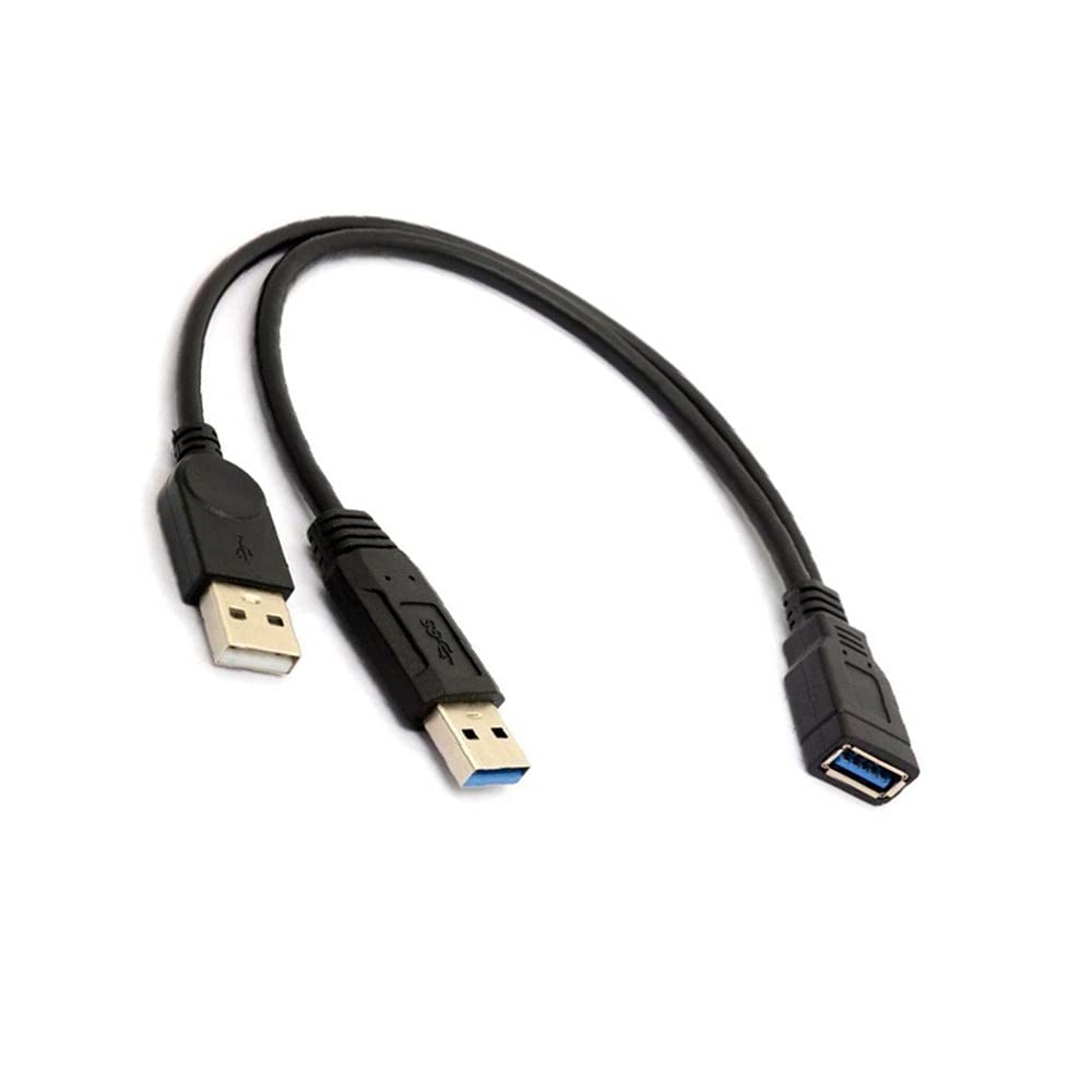Black USB 3.0 Female to Dual USB Male Extension Cable