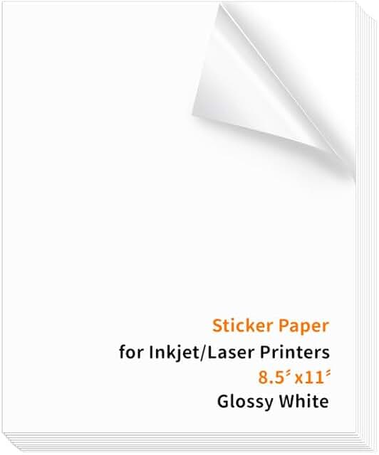 Glossy White Printable Sticker Paper, 100 Sheets