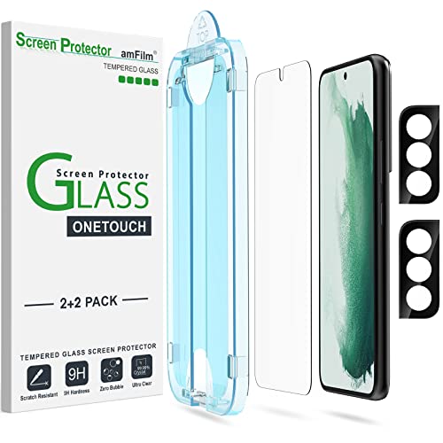 2 Pack Tempered Glass Screen and Camera Protectors for Samsung Galaxy S22 6.1 Inch