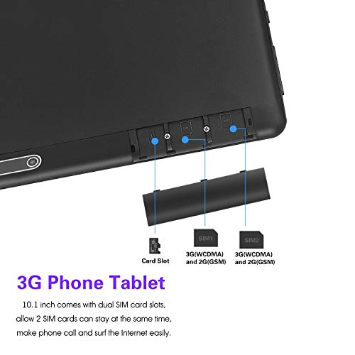 10 inch Google Android 8.1 Nougat System Unlocked Pad with Dual SIM Card Slot 10.1" IPS Screen 4GB RAM 64GB ROM 3G Phablet Built-in Bluetooth WiFi GPS Tablets (Metallic Black)