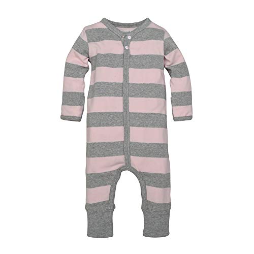 girls Romper Jumpsuit, 100%  Cotton One-piece Coverall Sleepers, Blossom Rugby Stripe, 0-3 Months US