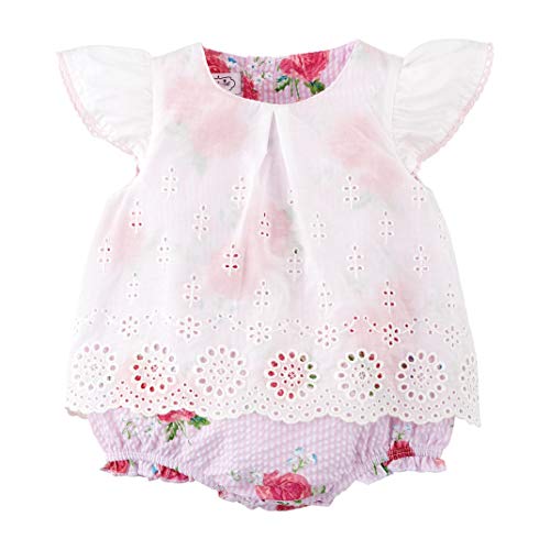 Baby Girls' Rose Eyelet Overlay Crawler, White, 3-6 Months