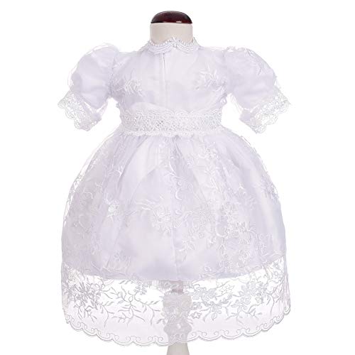 Baby Girls Embroidered Christening Baptism Gown Dress with Cape Bonnet Size 3 Months White