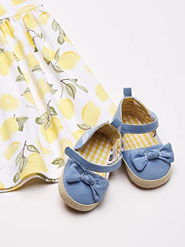 Girl Cotton Dress, Cardigan and Shoe Set, Lemon, 3-6 Months