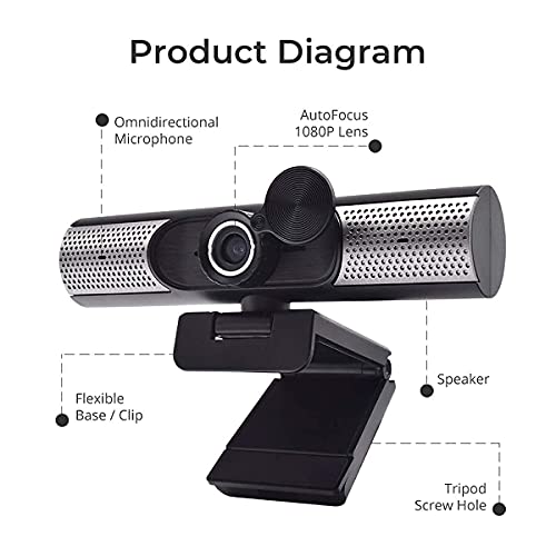 1080P HD Webcam with Microphone Privacy Coverand Tripod,Web cam with Speaker Camera for Conferences, USB Camera Plug and Play Compatible with Zoom/Skype/Facetime/Teams, PC Mac Laptop Desktop