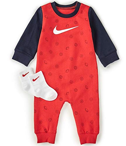 Baby`s Logo Print Coverall & Socks 2 Piece Set (University Red(56F577-U10)/Navy, 3 Months)