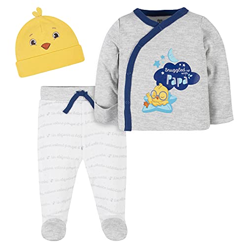 Uni -Baby boys 3-piece Take-me-home Shirt, Footed Pant, Cap and Toddler Layette Set, Grey, 0-3 Months US