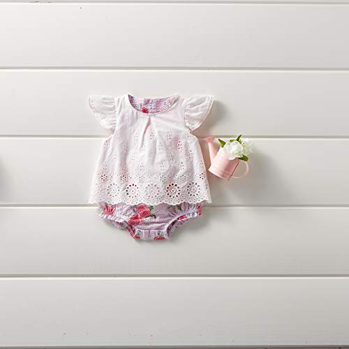 Baby Girls' Rose Eyelet Overlay Crawler, White, 3-6 Months