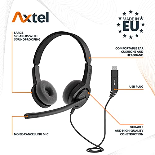 Voice USB28 HD Duo NC - Stereo USB Connection Headset with Noise Cancelling, Plug & Play for VoIP Softphone, Skype. Automatically Detectable, Automatic Gain Control Technology - Black