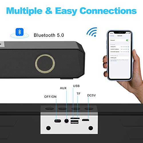 Portable Bluetooth Speaker, Home Wireless Sound Bar with Multi-Color Flashing Lights Compatible for PC, Laptop, Smartphones