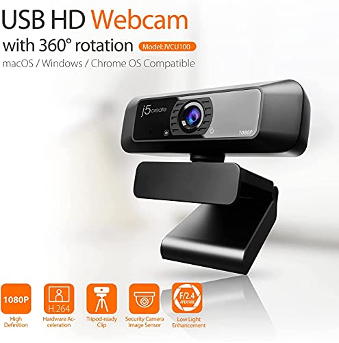 USB Streaming Webcam - 1080P HD with 360 Rotation, High Fidelity Microphone, Plug and Play for PC/Mac/Laptop/Desktop/Skype/YouTube/Zoom/Facetime, Suitable for Conferencing/Calling