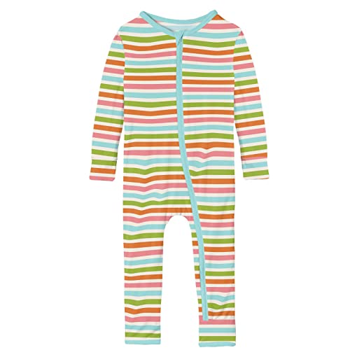 Print Coveralls with Zipper, Long Sleeve Footless Bodysuit, One-Piece Ultra Soft Sleepwear (Beach Day Stripe - 0-3 Months)