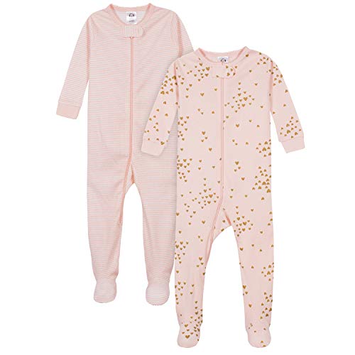 Baby Girls' 2-Pack Footed Pajamas, Love Pink, 0-3 Months