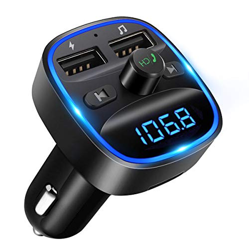 FM Transmitter, 2022 Upgraded Bluetooth FM Transmitter Wireless Radio Adapter Car Kit with Dual USB Charging Car Charger MP3 Player Support TF Card & USB Disk