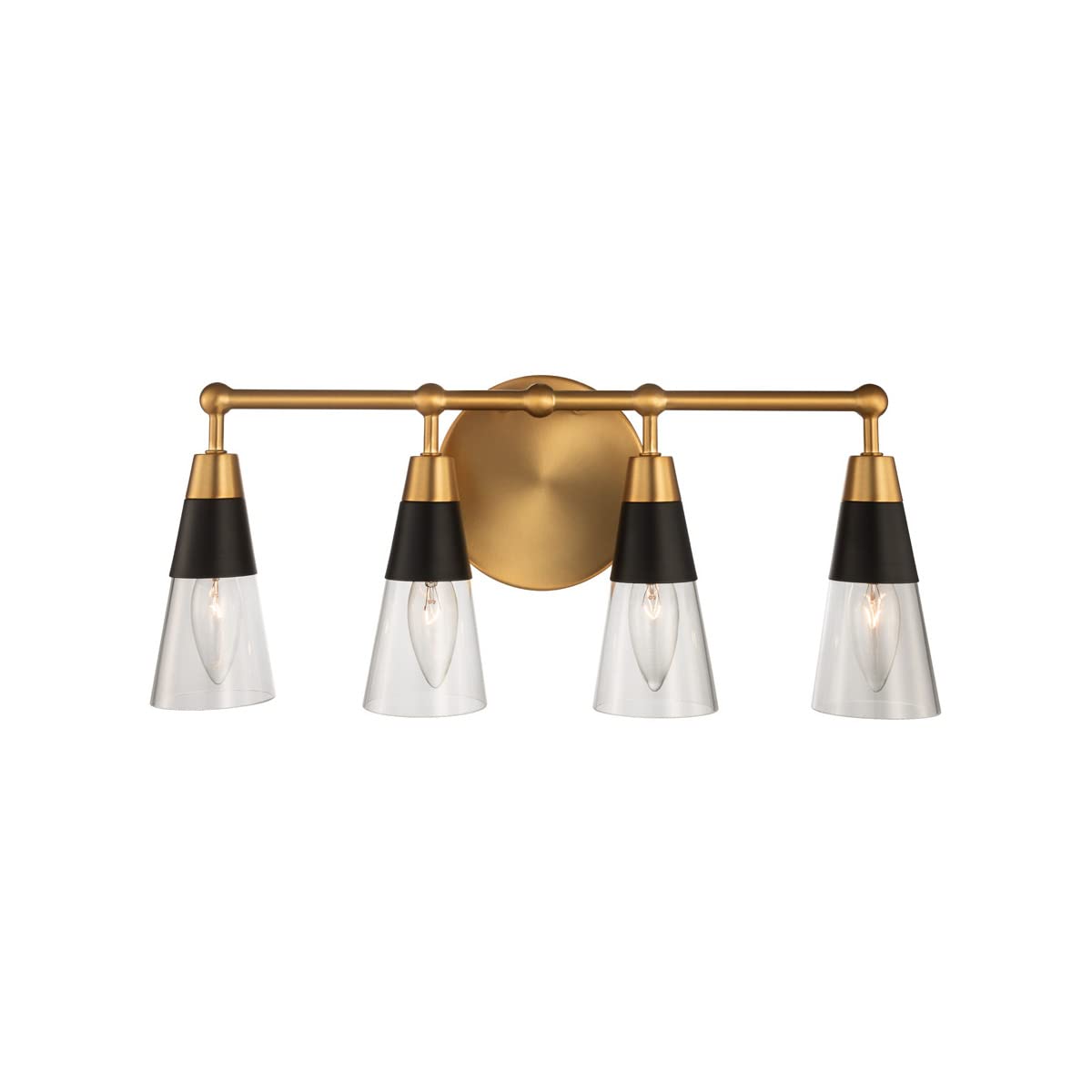 513134BNB Ponti  4 Light ADA Bath Vanity, Matte Black/New Br Finish with Clear Gl
