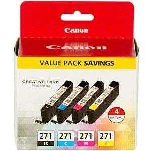 CLI-271 Black/Cyan/Magenta/Yellow Ink Tanks (0390C005), Pack of 4