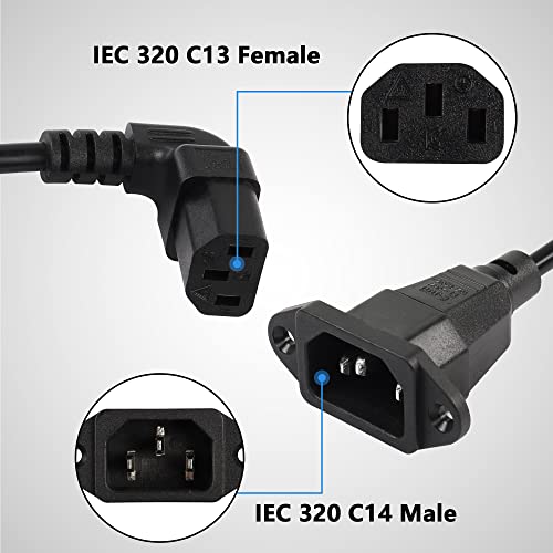 0.3m Up Angle C13 to C14 Panel Mount Power Cable, 90 Degree IEC 320 C13 Female to C14 Male PDU Power Supply Extension Cord for Monitors,Computers,Etc(Uc13m-c14)