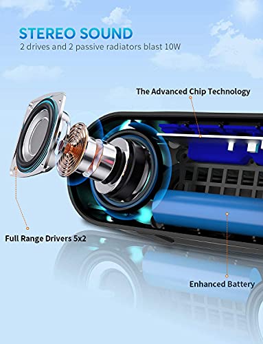 Bluetooth Speakers, Waterproof Portable Speakers with TWS, 24 Playtime, Stereo Sound, Wireless for Home Shower Pool Beach Outdoor
