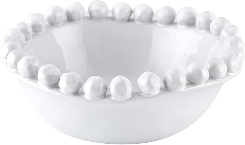 Small white beaded ceramic bowl for table sugar