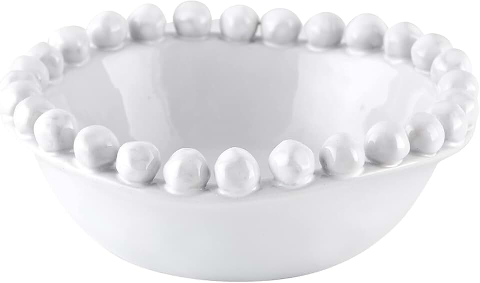 Small white beaded ceramic bowl for table sugar