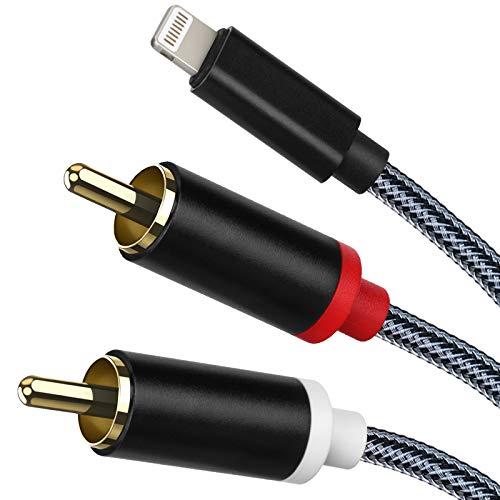 Lightning to RCA stereo audio splitter cable, 6ft silver
