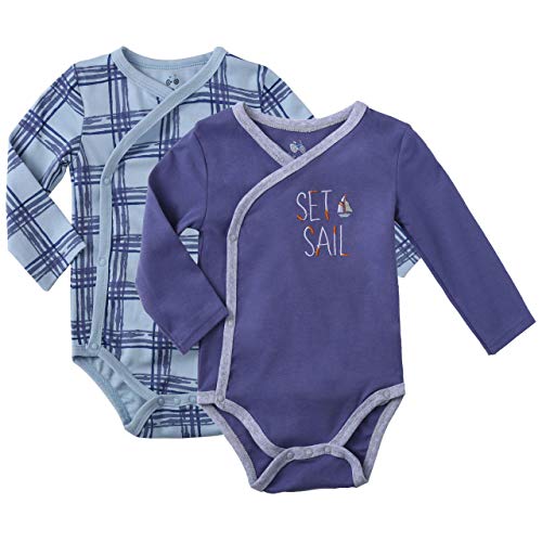 Infant Clothes Baby Kimono Side Snap Onesie Boy Long Sleeve Bodysuit 0-3 Months Heather Blue