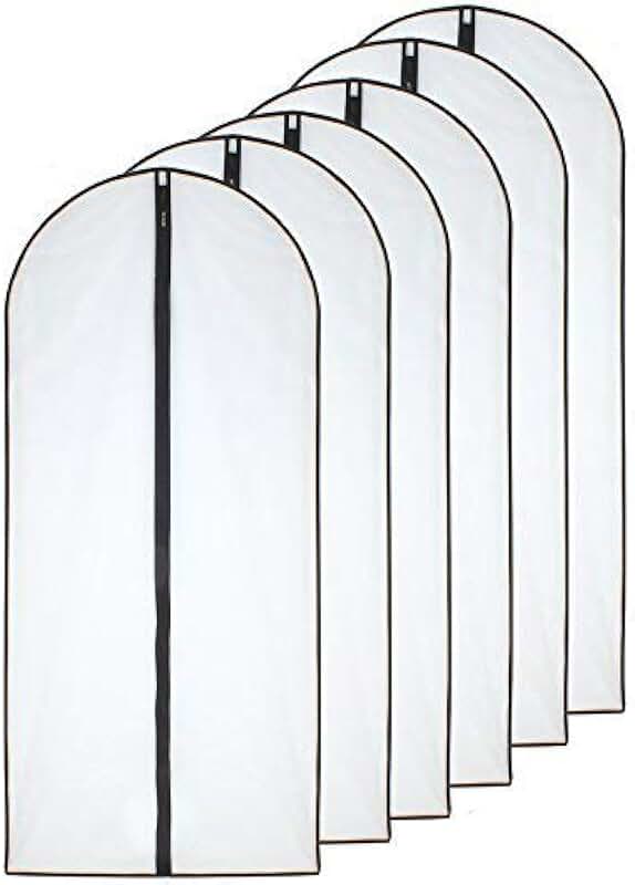 Set of 6 Clear Hanging Garment Bags, 24x60 inches