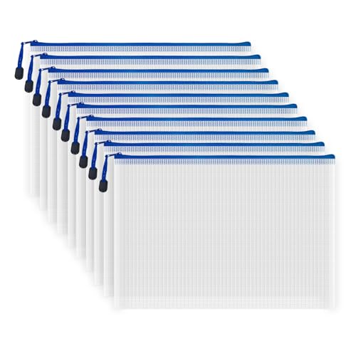 10 Waterproof Mesh Zipper File Bags for Office and School