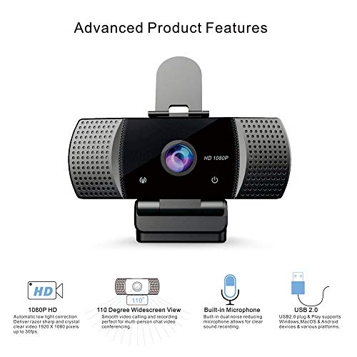 1080P Webcam with Microphone&Cover, USB 2.0 Desktop Laptop Computer Web Camera with Auto Light Correction, Plug and Play,for Video Streaming, Conference, Gaming, Online Classes