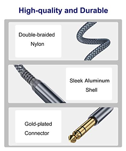 1/4 Inch TRS Instrument Cable 10ft 2-Pack,Right-Angled to Straight 6.35mm Male Jack Stereo Audio Cord,6.35 Balanced Interconnect Line for Electric Guitar,Bass,Keyboard,Mixer,Amplifier,Speaker