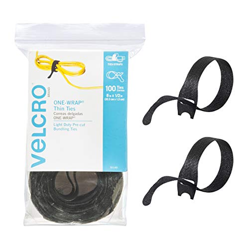 ONE-WRAP Cable Ties, 100 Pack, 8 x 1/2" Black for Organizing
