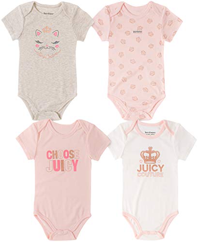 Baby Girls' 4 Pieces Pack Bodysuits, Oatmeal/Pink, 6-9 Months