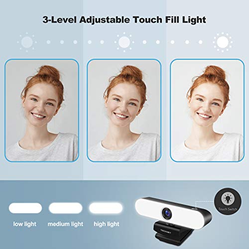 1080P Webcam with Microphone for Desktop, Streaming Webcam with 3-Level Brightness Adjustable Ring Light, USB PC Computer Camera for Video Conferencing/Calling/Live Streaming/Online Learning