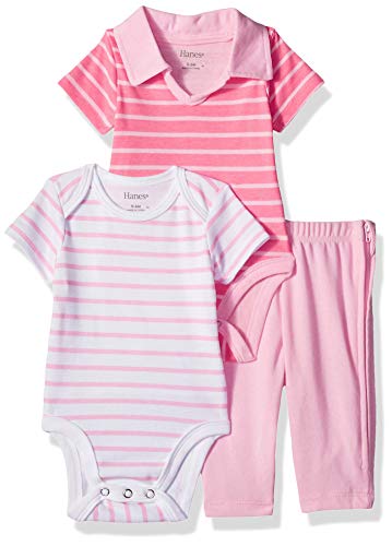 Ultimate Baby Zippin Pants with Short Sleeve Crew and Polo Bodysuit Set, Dark Pink Stripe, 0-6 Months