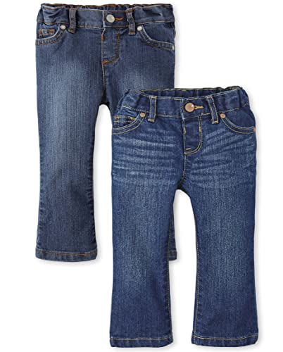 Baby Girls and Toddler Girls Basic Bootcut Jeans, Indigo Stone/Victory Blue Wash, 12-18 MONTHS