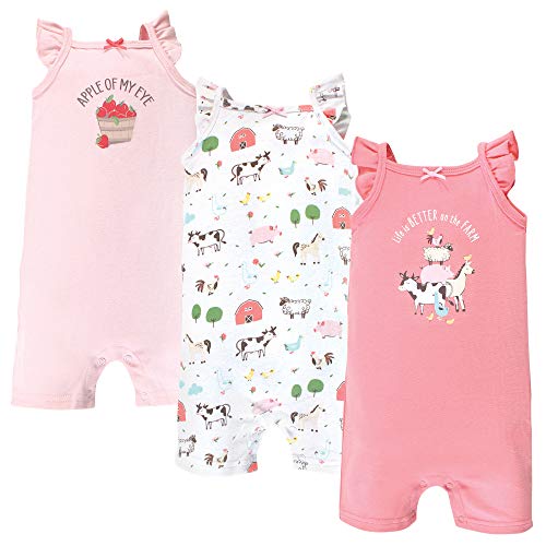 Uni   Cotton Rompers Girl Farm Animals, 0-3 Months
