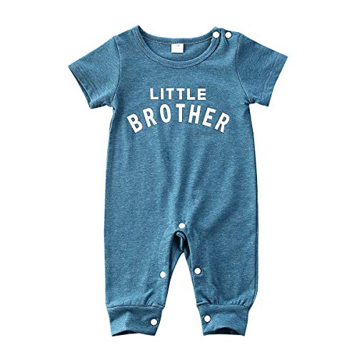 Baby Boy Romper Clothe, Little Brother Romper Short Sleeve Jumpsuits One Piece Outfit  Blue, 0-3 Months