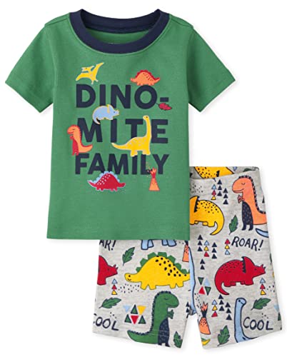 Baby Toddler Uni  Sleeve Top and Shorts Snug Fit 100% Cotton 2 Piece Pajama Sets, Dino, 0-3 Months