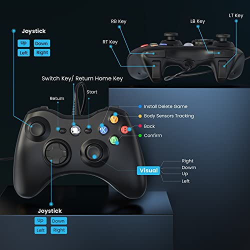 Wired Controller for Xbox 360, Game Controller for 360 with Dual-Vibration Turbo Compatible with Xbox 360/360 Slim and PC Windows 7,8,10,11