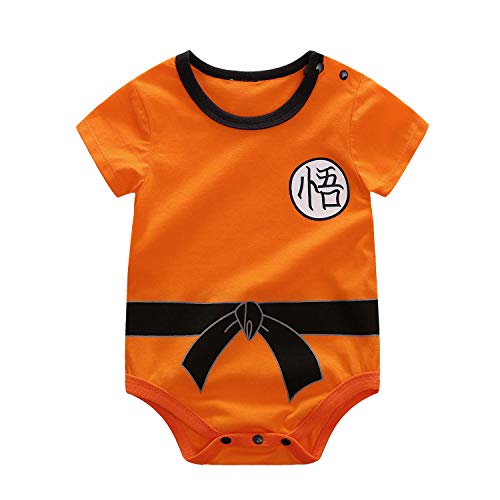 Baby Infant Baby Girls Boy Bodysuit Romper Goku Modeling Short Sleeve Triangle Cotton Jumpsuit+Bibs, Orange, 3 Months