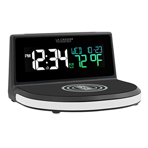617-148-INT Wireless Charging Alarm Clock with Glowing Light Base, Black