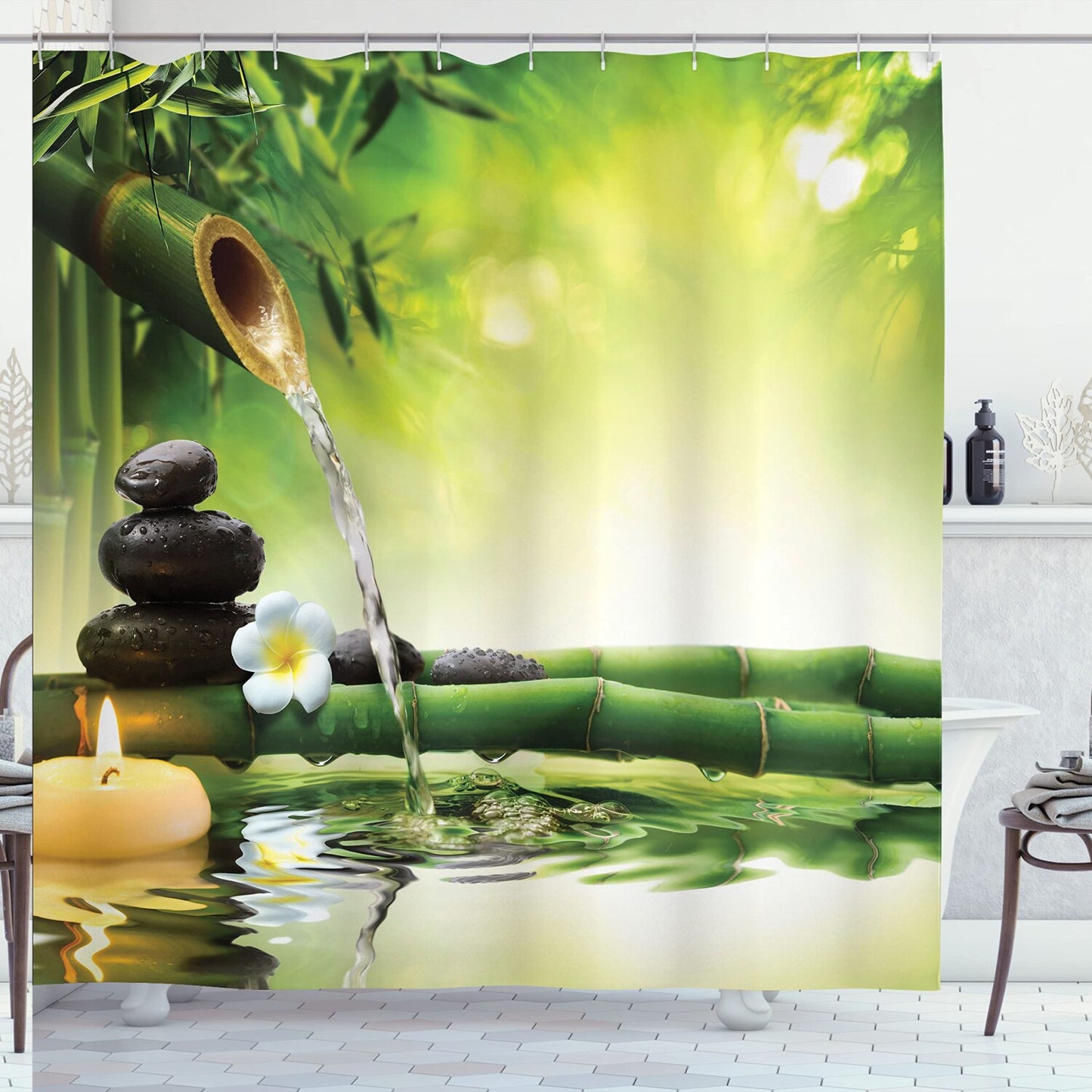 Spa Themed Shower Curtain 69x70 Inches Green Yellow